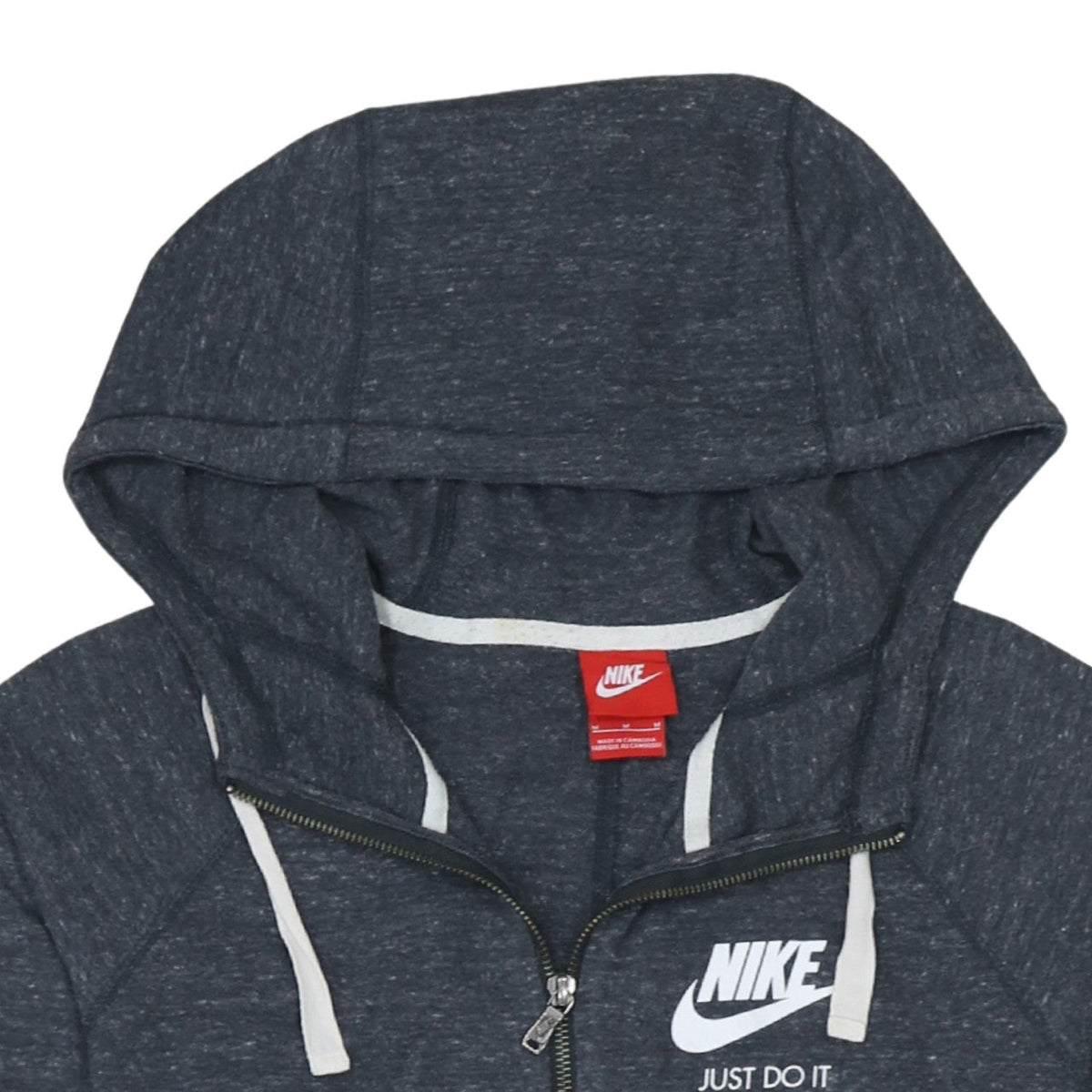 Nike Women's Grey Full Zip Hoodie M Cotton Blend Just Do It Logo