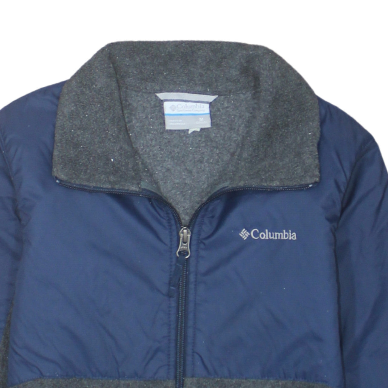 Columbia Boys Blue Grey Fleece Lined Puffer Jacket Size M Full Zip Outdoor