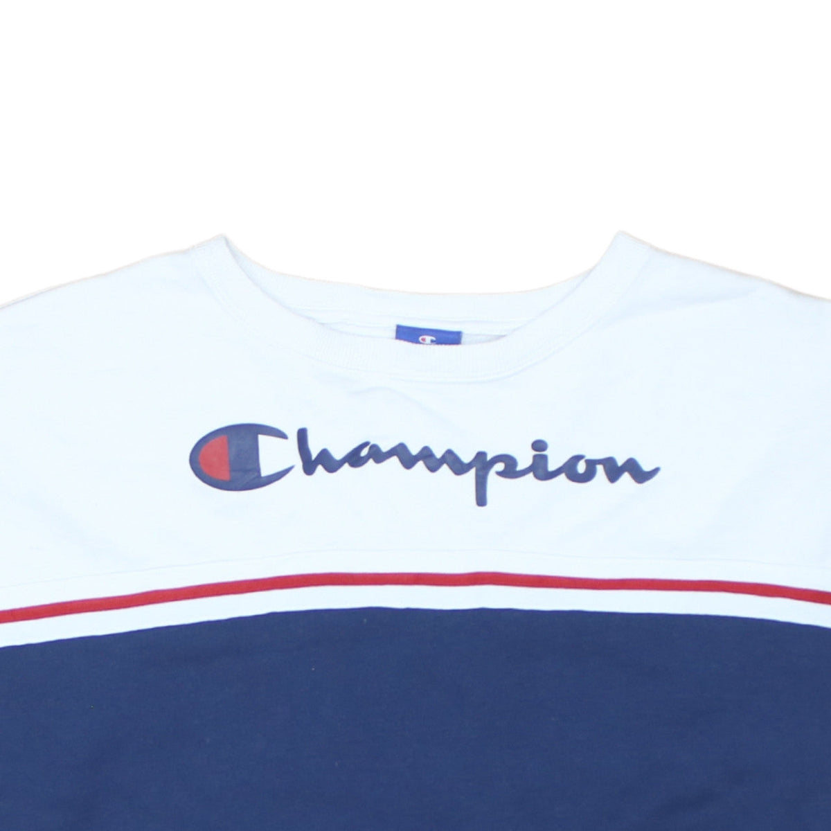 Champion Womens White Blue Small Crew Neck Pullover Sweatshirt