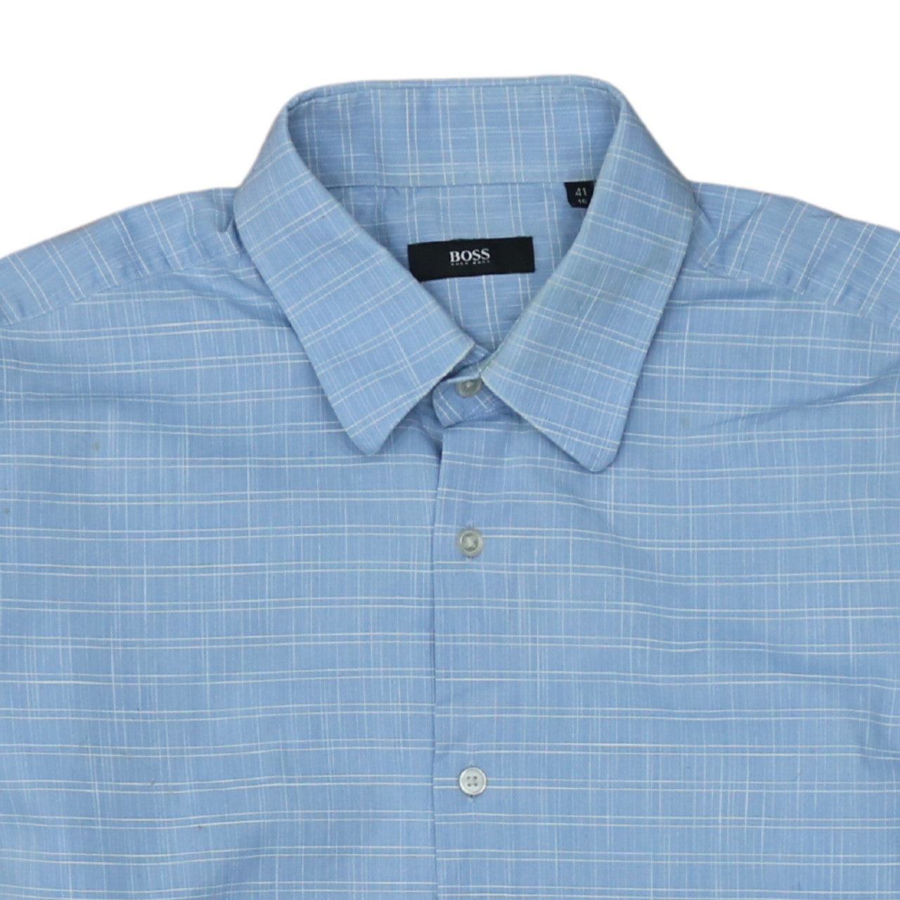 Hugo Boss Men's Blue Checked Long Sleeve Cotton Shirt Size 16 Regular Fit