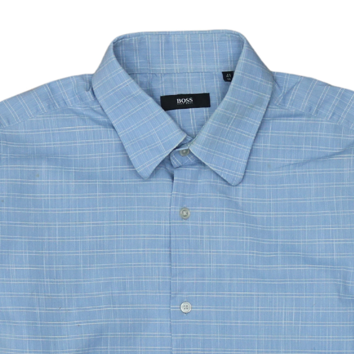Hugo Boss Men's Blue Checked Long Sleeve Cotton Shirt Size 16 Regular Fit