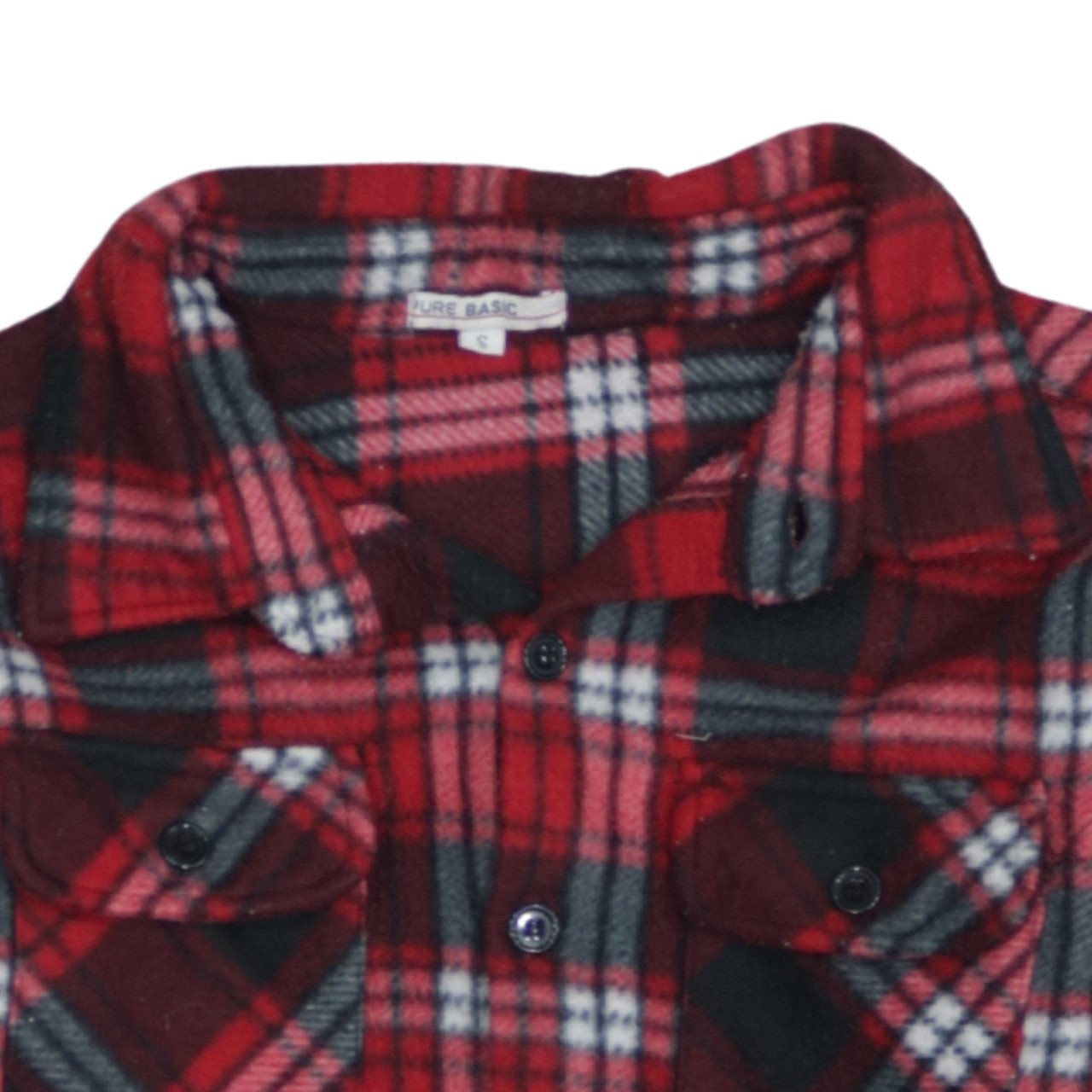 PURE BASIC Men's Red Check Fleece Button Jacket Size S