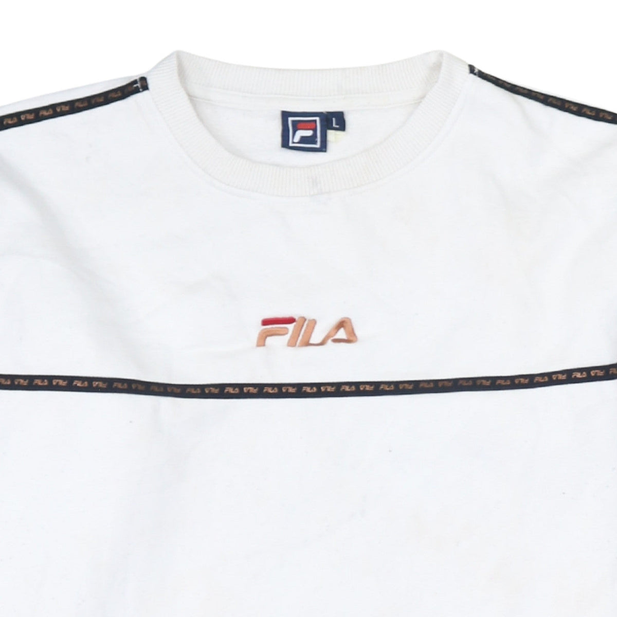 Fila Men's White Logo Pullover Sweatshirt Size L Crew Neck