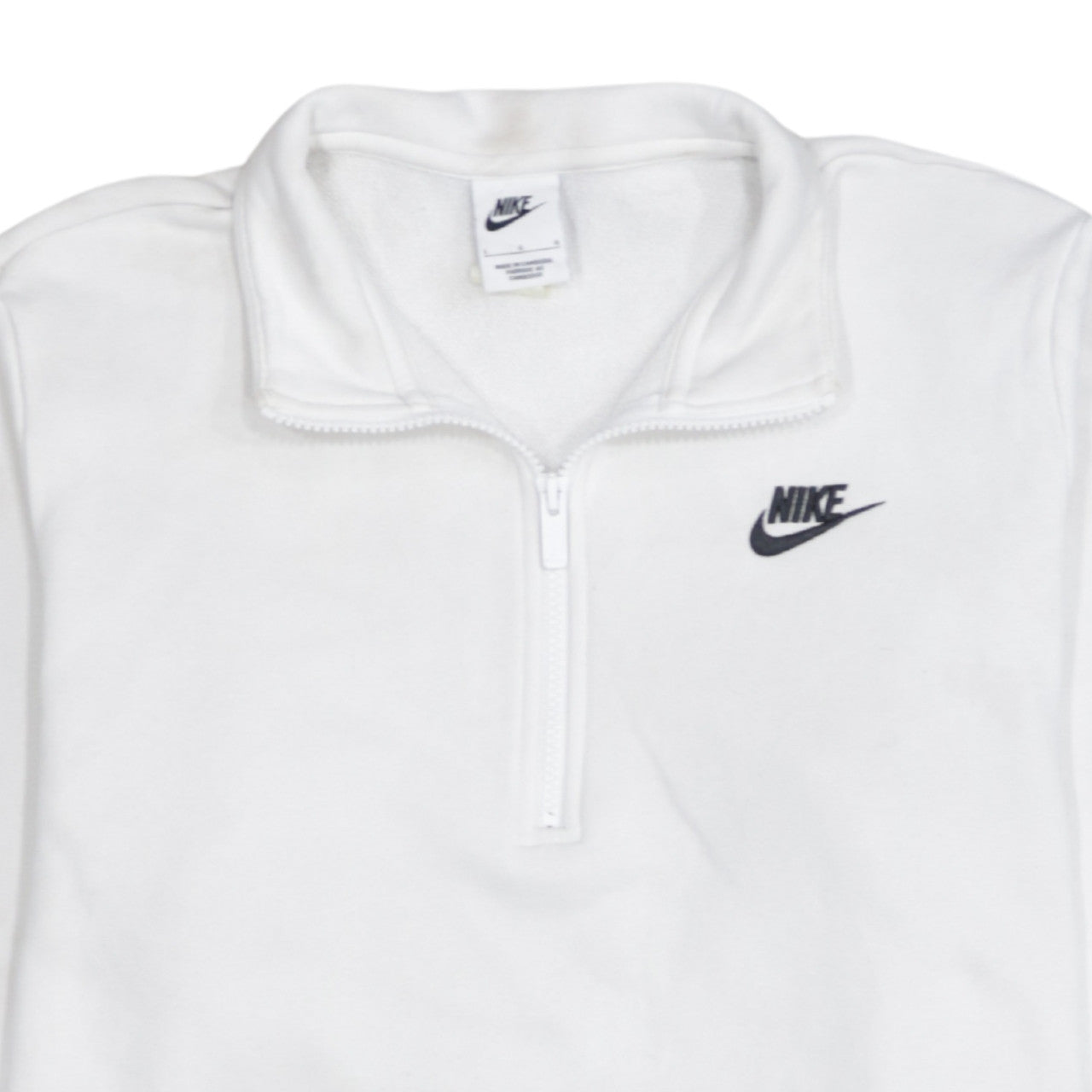 Nike Women White 1/4 Zip Pullover Sweatshirt Size L Cotton Blend
