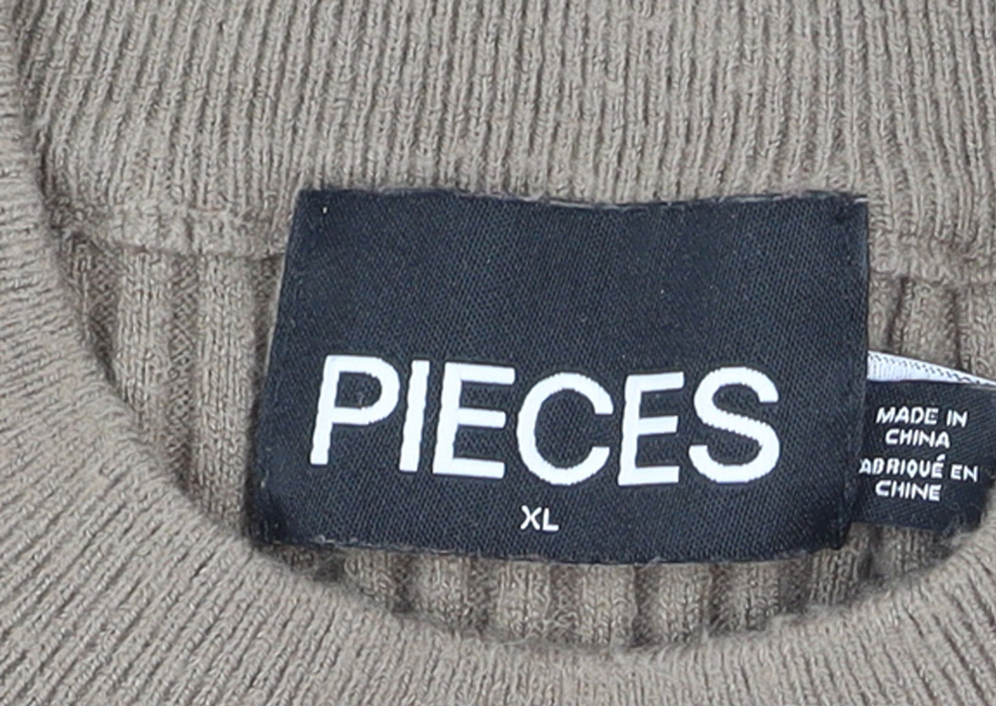 Pieces Womens Beige Ribbed Knit Crew Neck Pullover Jumper XL