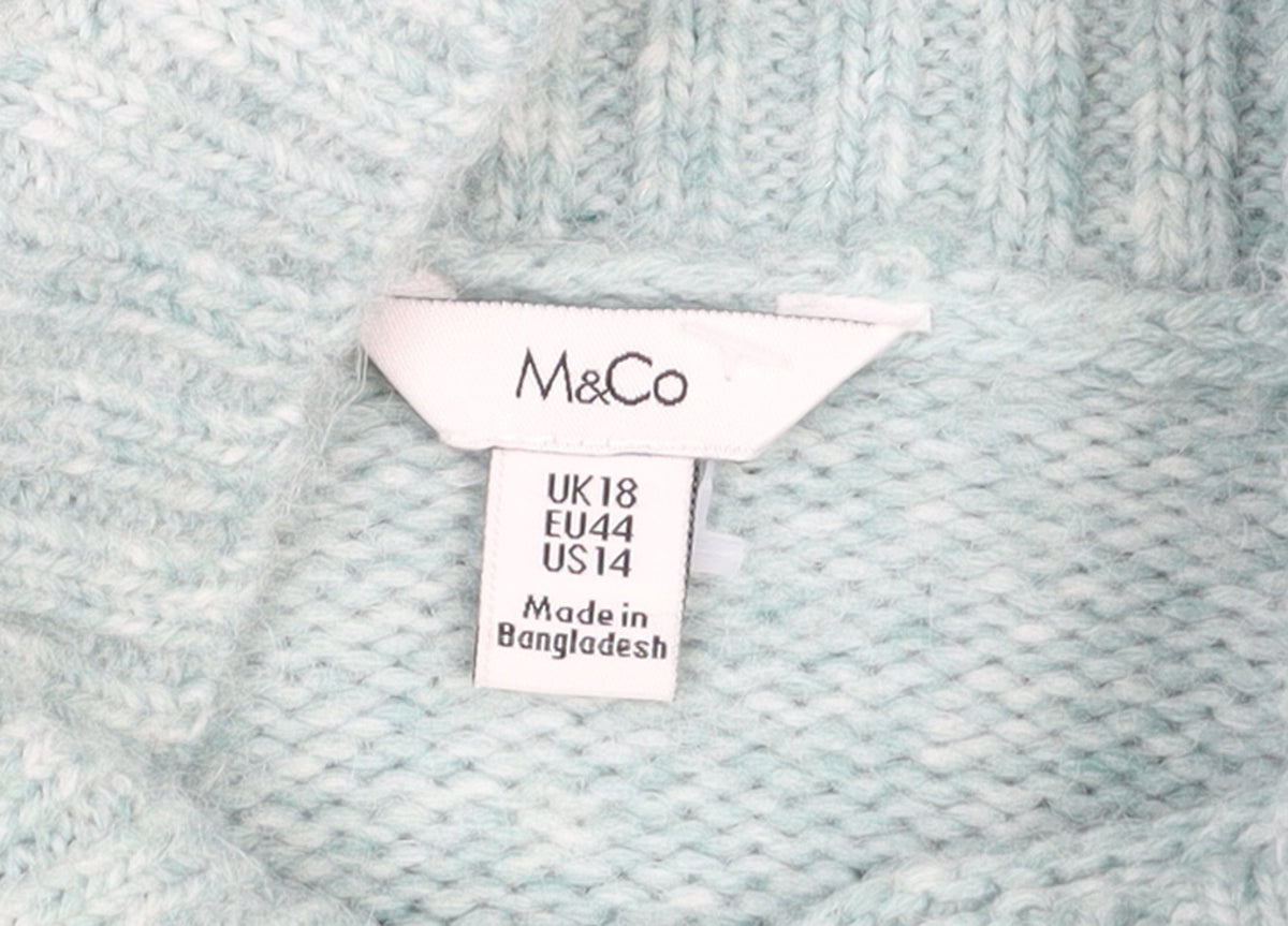 M&Co Women’s Green Mock Neck Balloon Sleeve Knit Jumper Size 18
