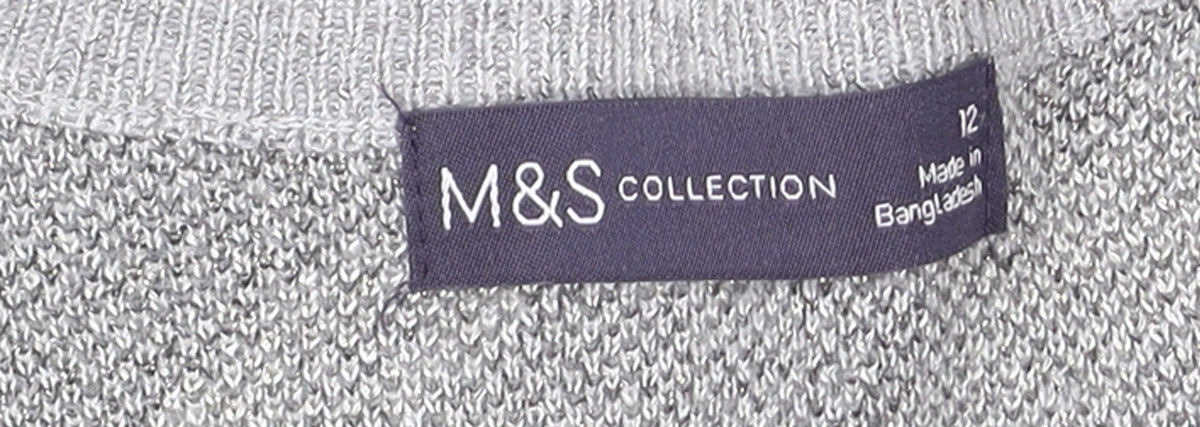 Marks & Spencer Women’s Grey Striped Knit Pullover Jumper Size 12