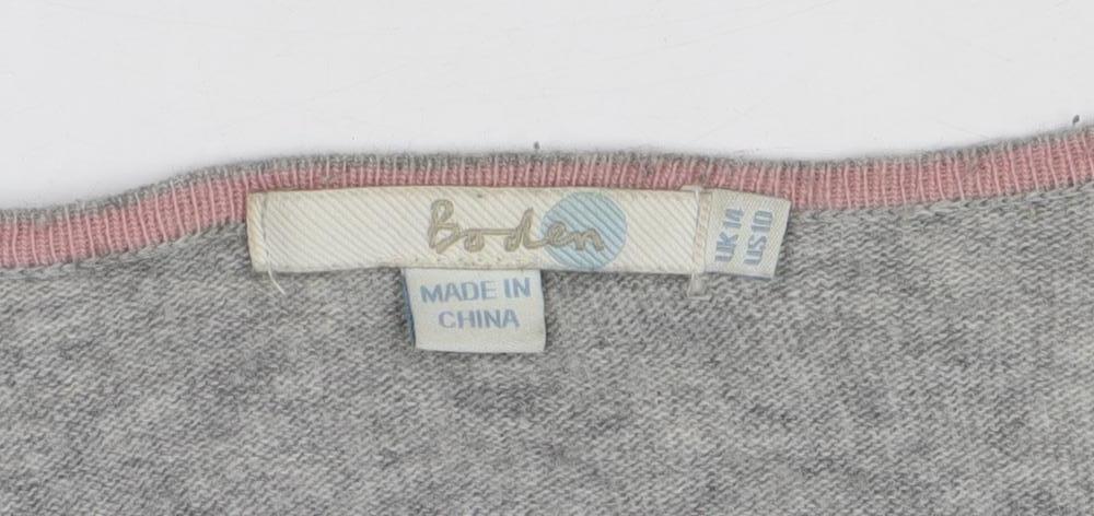 Boden Women Grey Wool Blend Wrap Jumper UK 14 V-Neck Knit