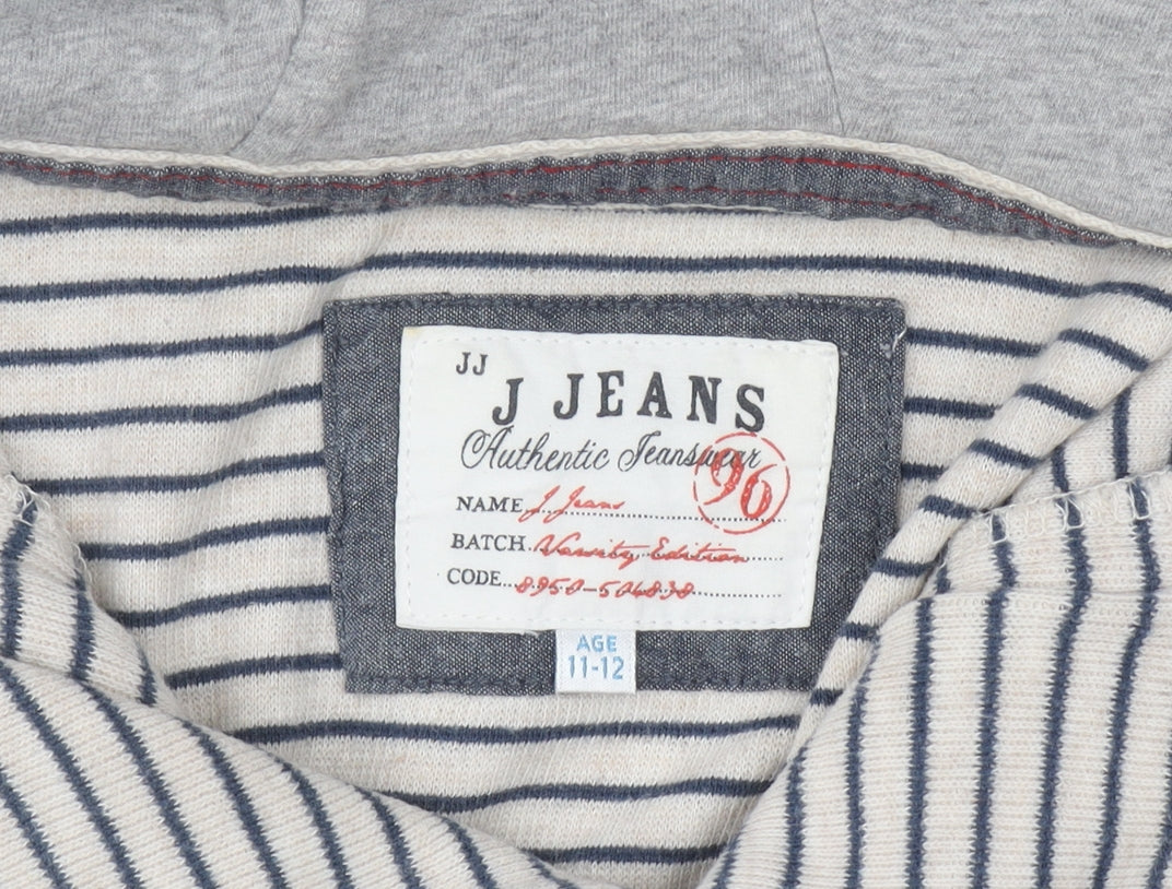 J Jeans Boys Beige Stripe 11-12 Years Cotton Pullover Hoodie