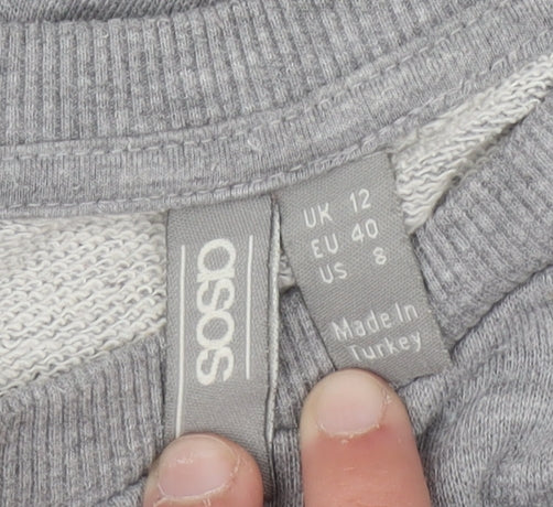 ASOS Women Grey Button Detail Long Sleeve Sweatshirt UK 12