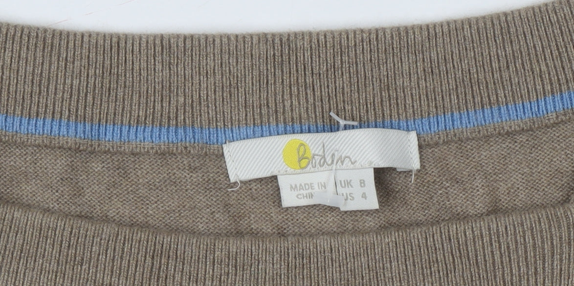 Boden Women Beige Puff Sleeve Square Neck Jumper UK 8