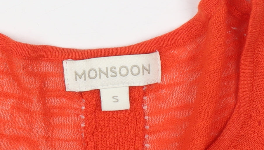 Monsoon Women's Orange Knit 3/4 Sleeve Pullover Jumper Size S