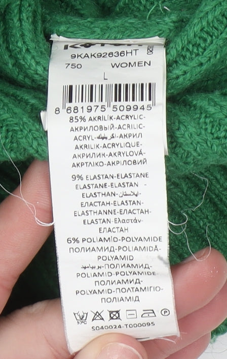 Koton Women Green Mock Neck Ribbed Knit Pullover Jumper Size L