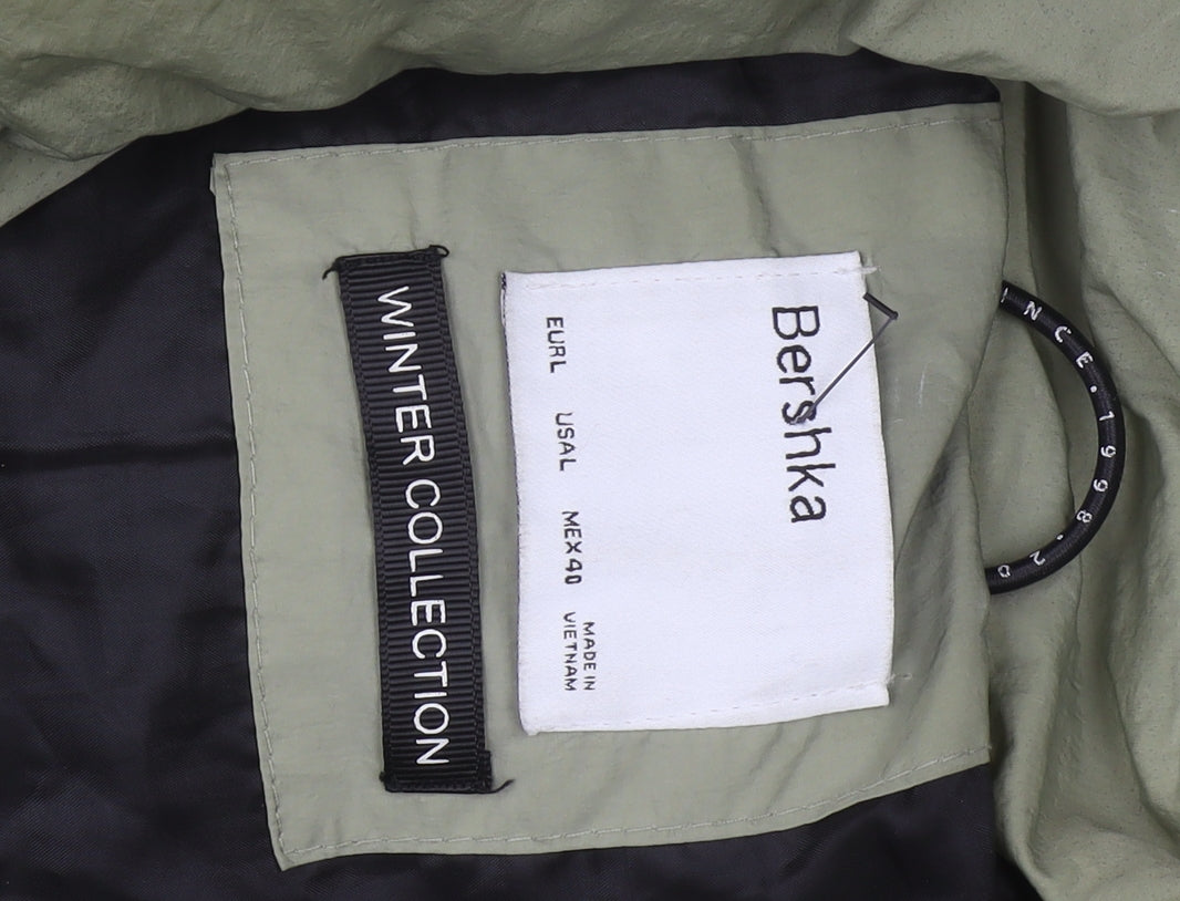 Bershka Women's Green Puffer Jacket L Winter Collection