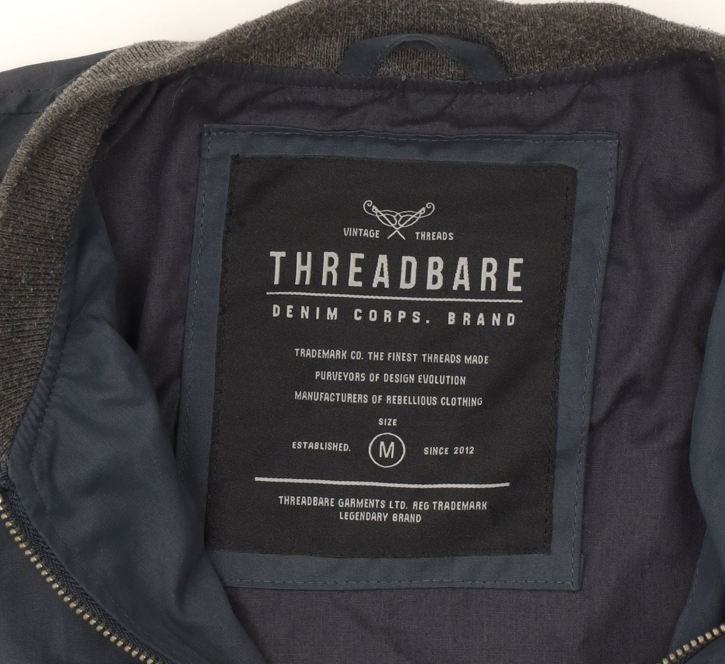 Threadbare Men's Navy Bomber Jacket Size M Polyester Cotton Lined