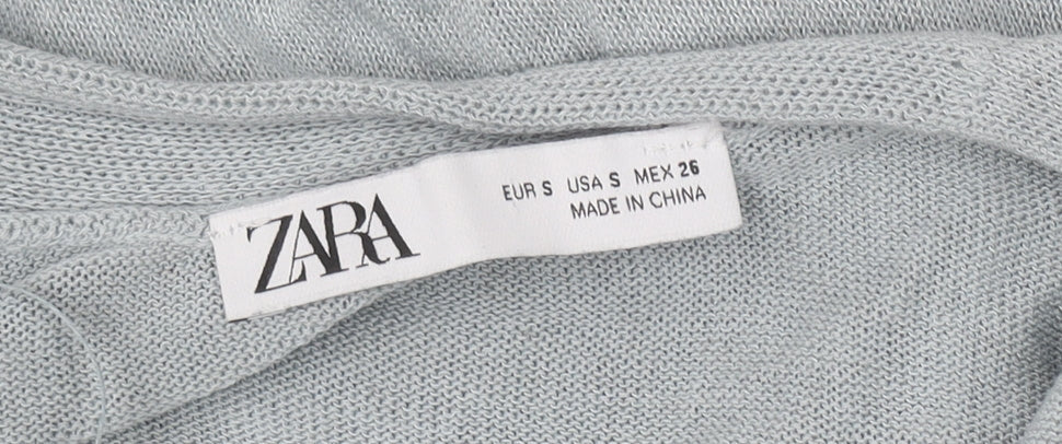 Zara Women Grey Open Knit Short Sleeve Cardigan Size 8