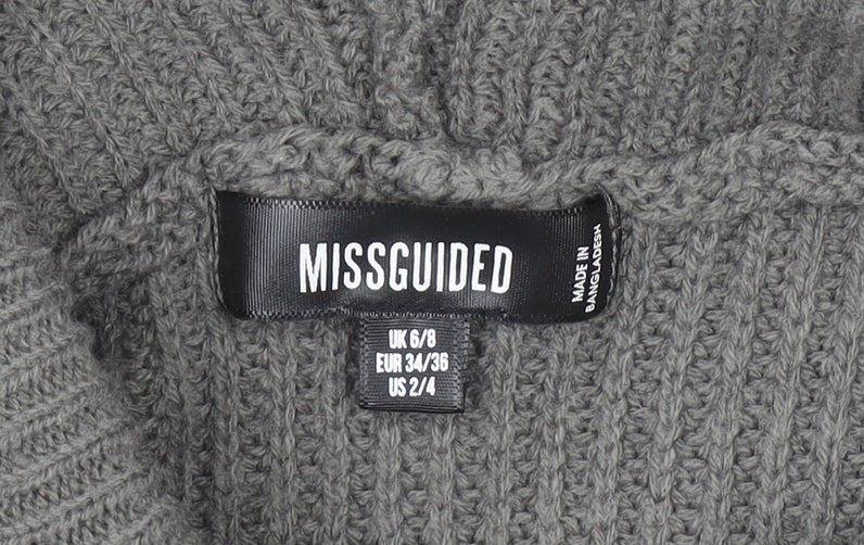 Missguided Women’s Grey Knitted Hoodie UK 6/8 Acrylic Pullover