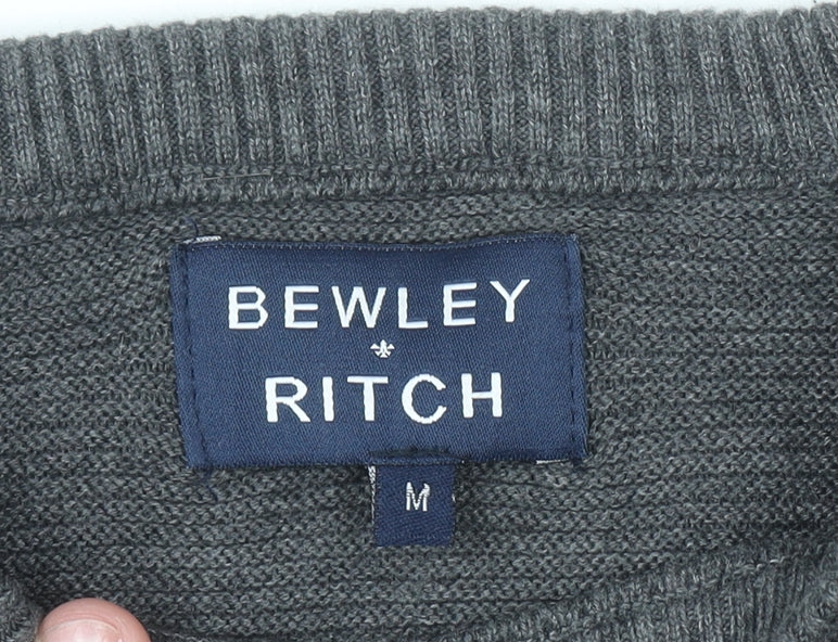 Bewley & Ritch Men's Grey Waffle Knit Cotton Blend Jumper M