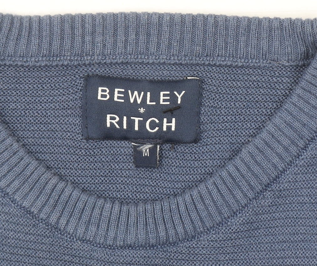 Bewley & Ritch Men’s Blue Medium Crew Neck Waffle Knit Cotton Jumper