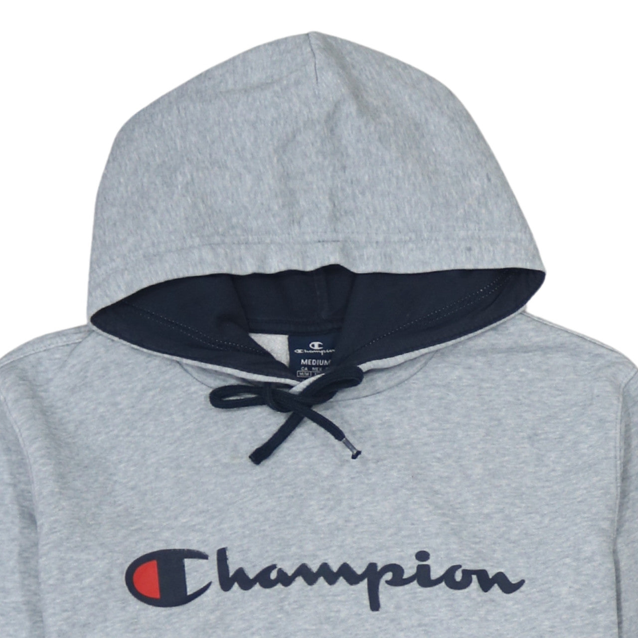 Champion Men's Grey Hoodie Medium Pullover Logo Cotton Blend