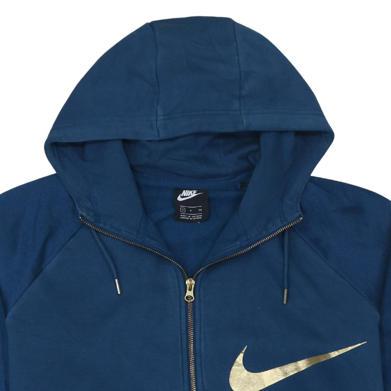 Nike Women Blue Full Zip Hoodie Small Gold Logo Sportswear
