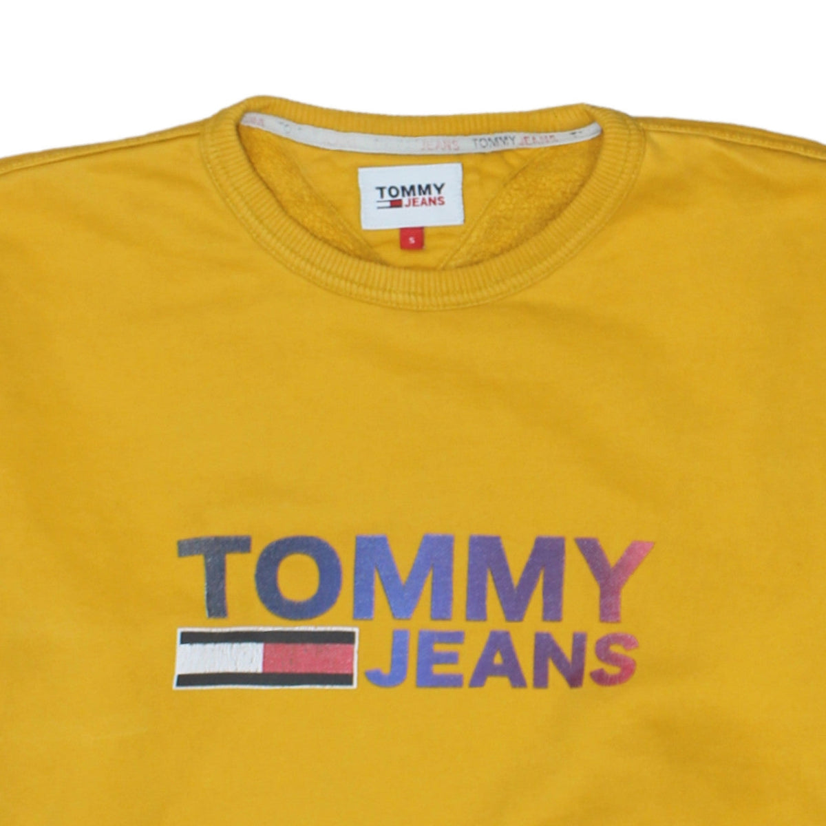 Tommy Jeans Men's Yellow Logo Crew Neck Sweatshirt Size S