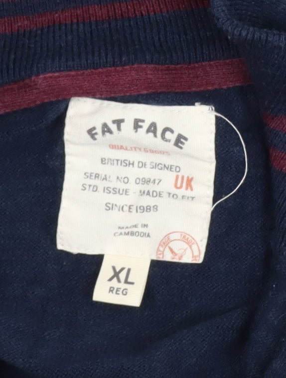 Fat Face Men’s Blue 1/2 Zip Cotton Wool Jumper XL Regular Knit