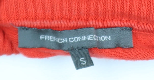 French Connection Women Red Roll Neck Knit Cotton T-Shirt Size S