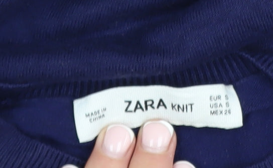 ZARA Women Blue Knit Pullover Jumper Size 8 Crew Neck