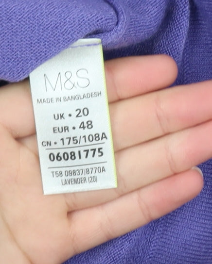 Marks & Spencer Women’s Purple Acrylic Short Sleeve Knit Top Size 20