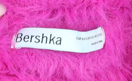 Bershka Women’s Pink Roll Neck Fluffy Knit Jumper XS