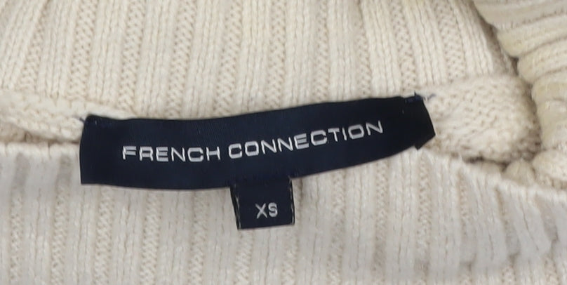 French Connection Womens Ivory Cable-Knit Roll Neck Jumper XS