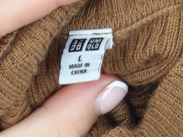 UNIQLO Women Brown Wool Roll Neck Jumper L Slim Fit Knit