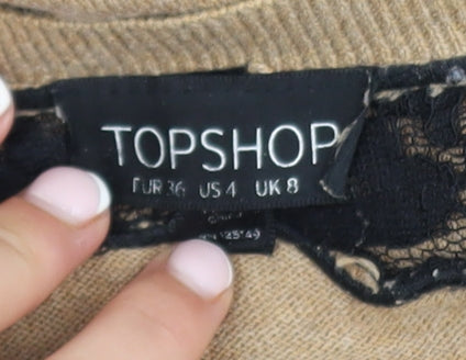 Topshop Womens Beige Black Lace Knit Pullover Jumper Size 8
