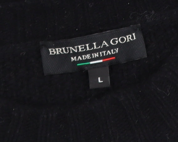 Brunella Gori Men's Black Wool Knit Crew Neck Pullover Jumper L