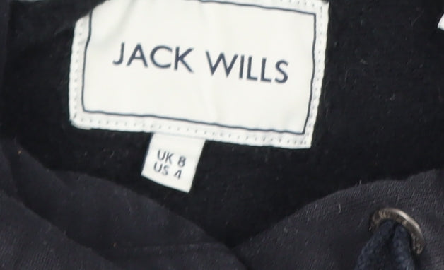 Jack Wills Womens Black Size 8 Pullover Hoodie with Logo Print