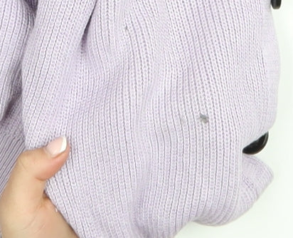 River Island Womens Purple Size 14 Rib Knit High Neck Button Jumper