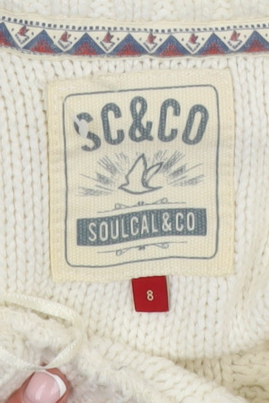 SoulCal & Co Women Ivory Cable-Knit Jumper Size 8 Classic Knitwear
