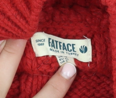 FatFace Women’s Red Chunky-Knit Mock Neck Jumper Size M