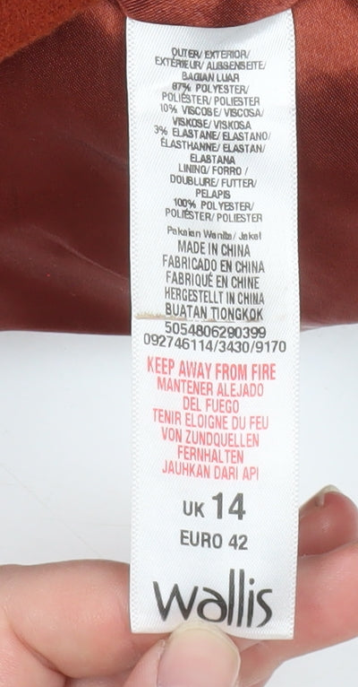 Wallis Womens Brown Mid-Length Coat UK 14 Lined Classic Overcoat