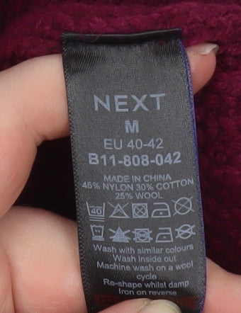 Next Women Red V-Neck Long Sleeve Wool Blend Jumper M