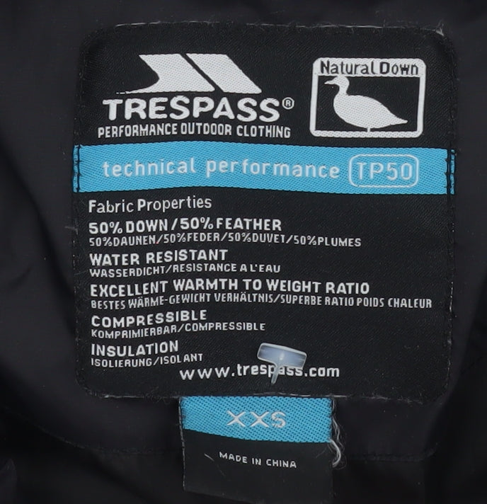 Trespass Men’s Black 2XS Puffer Jacket Hooded Down Insulated Winter Coat