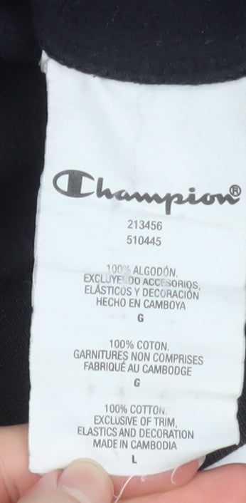 Champion Mens Black Pullover Hoodie L Logo Tape Detail Sportswear