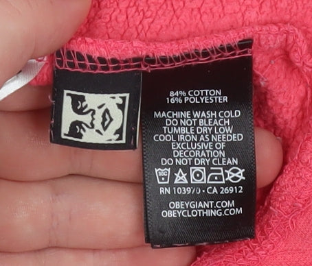 Obey Women Pink Pullover Hoodie Cotton Blend M Logo Style