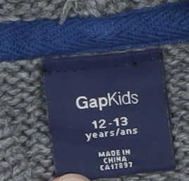Gap Kids Boys Grey Full Zip Hoodie Cardigan 12-13 Years Cotton Knit