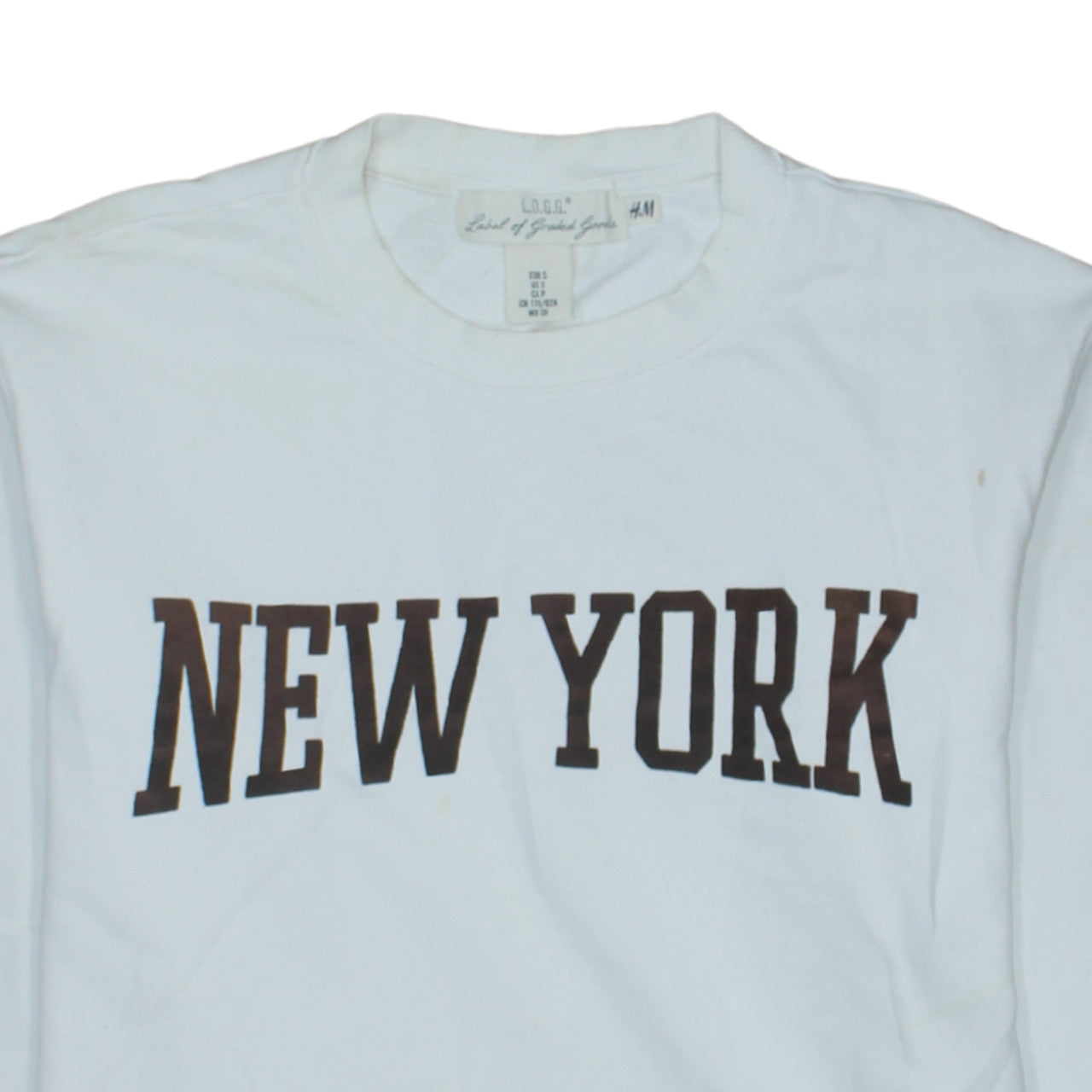 H&M L.O.G.G Women White New York Sweatshirt S Crew Neck Cotton Blend