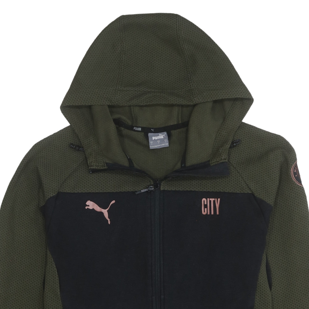 Puma Men’s Green Full Zip Hoodie L City Football Sportswear