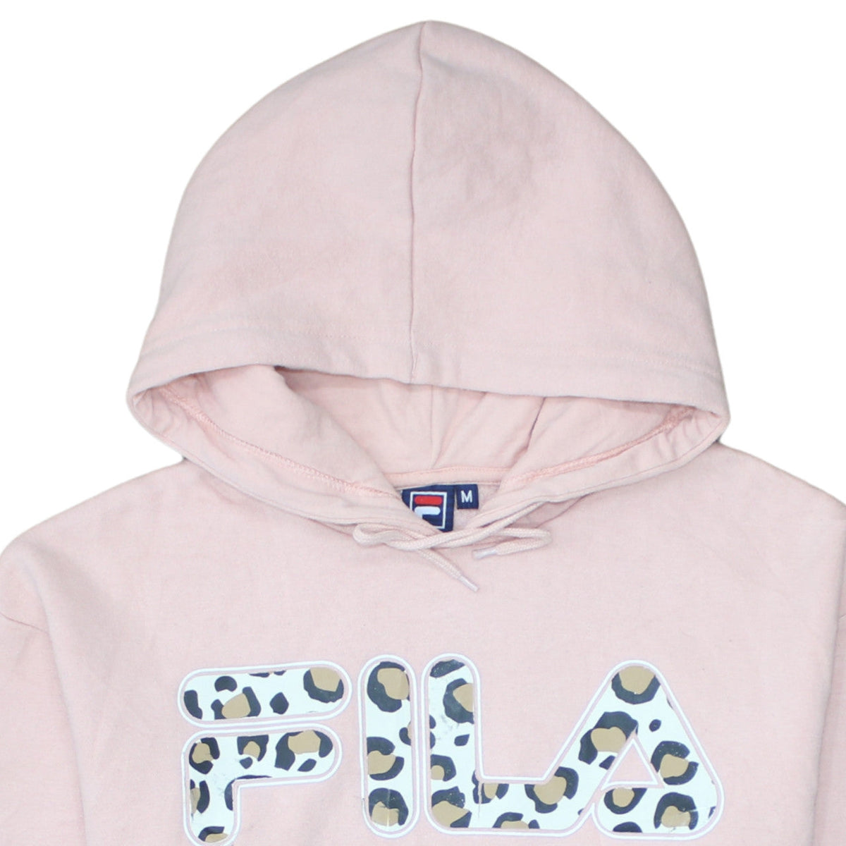 Fila Womens Pink Leopard Logo Pullover Hoodie Medium