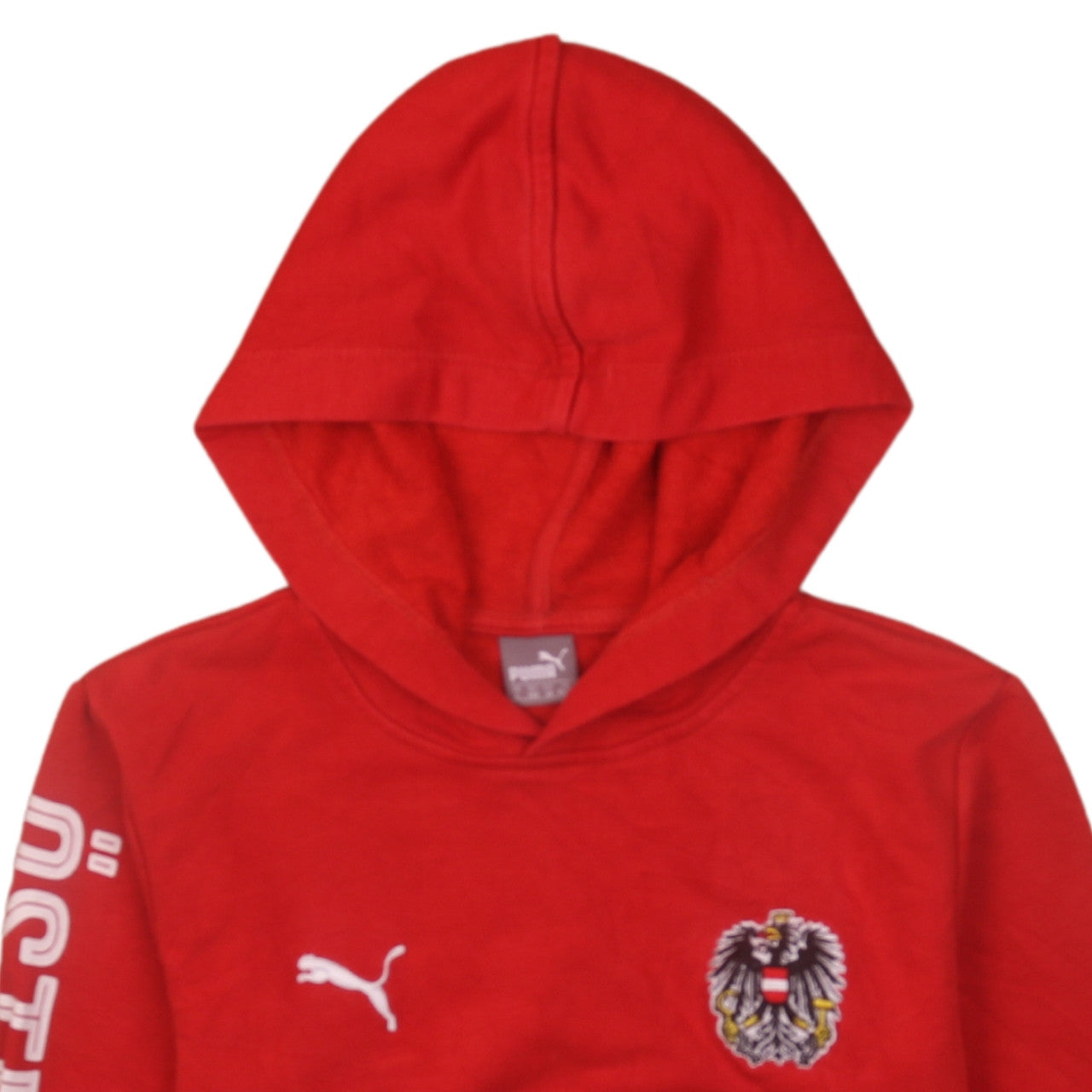 Puma Boys Red Austria Football Pullover Hoodie Size 12 Years