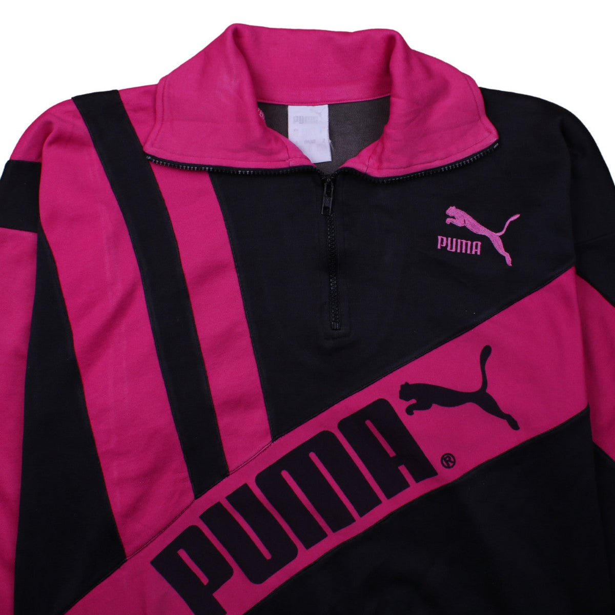 Puma Womens Black Pink 1/2 Zip Pullover Sweatshirt Size L